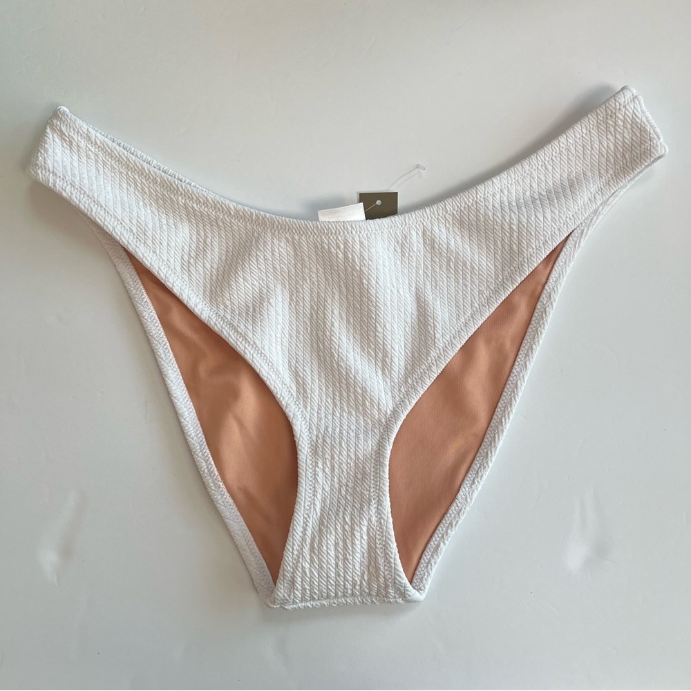 White Textured Bikini Bottom with Nude Lining